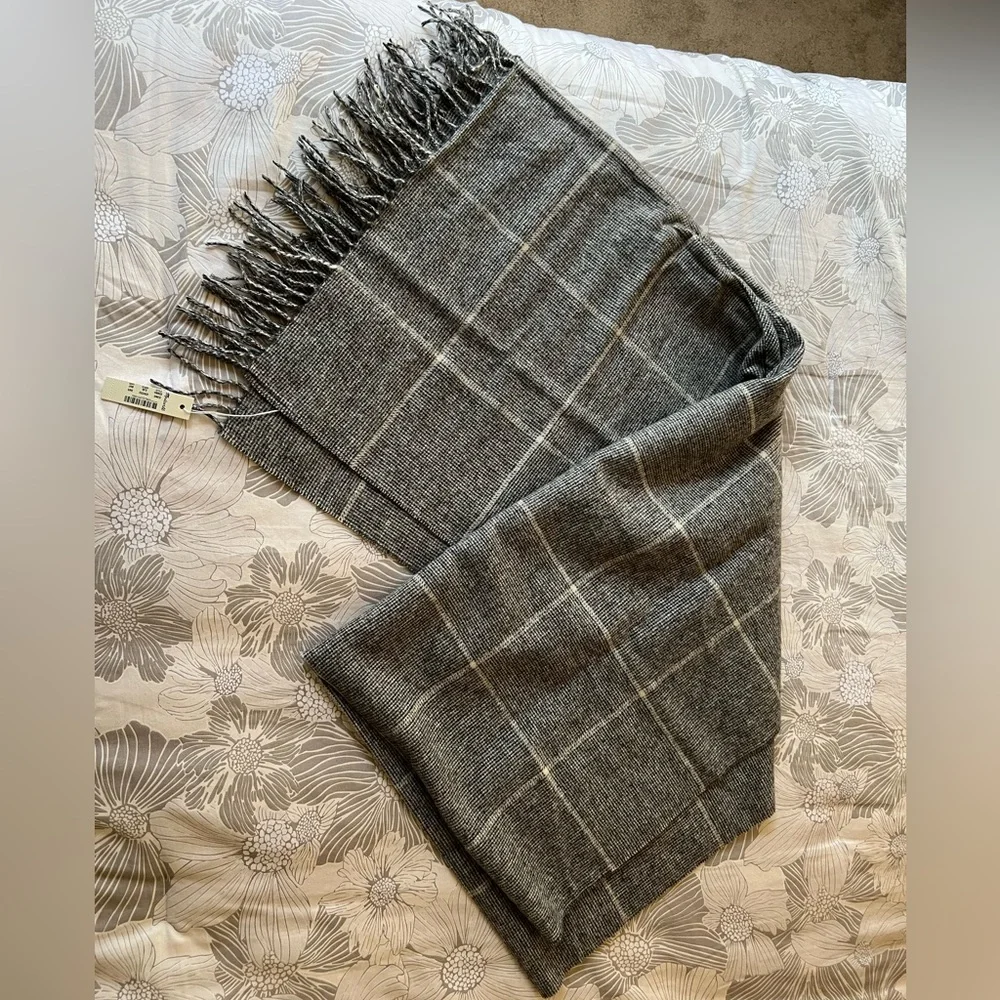 Madewell Gray Windowpane Fringe Scarf